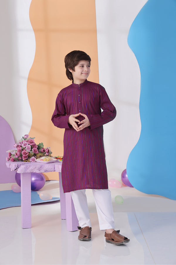 Striped Magenta Boys Kurta